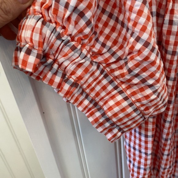 Anthropologie Sz L NWT Red Gingham Off-the-Shoulder Romper Smocking Retail $110 - Picture 5 of 10